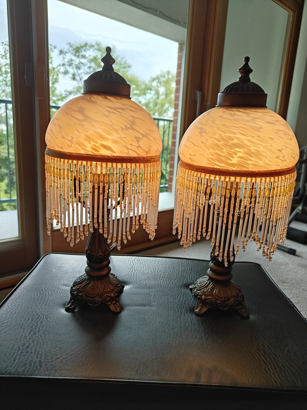 Pair Of Vintage Art Deco Table Lamps With  Frosted Dome Glass Shades